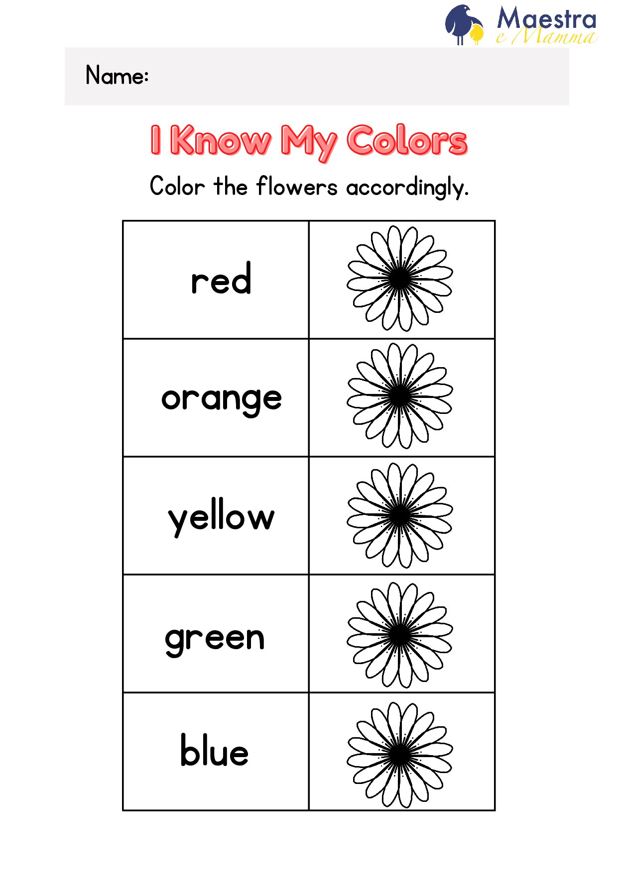 Scheda di inglese color the flowers [141 KB]
