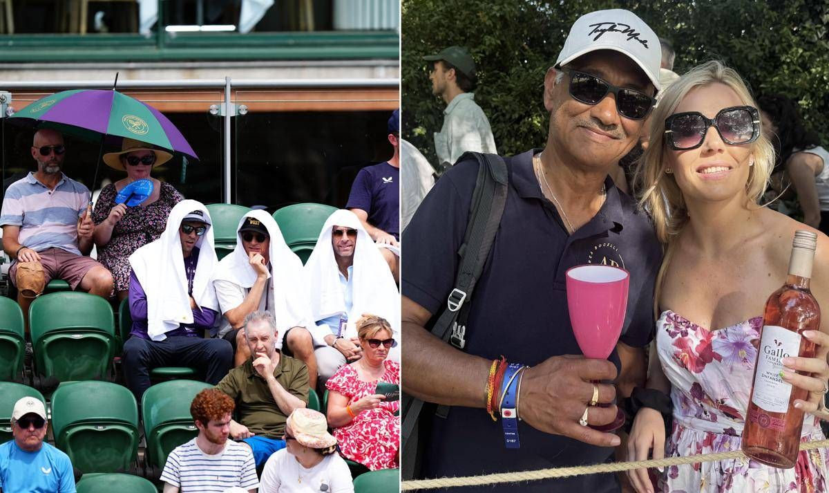 Caldo record a Wimbledon, fan si attrezzano con ombrelloni e vino per sfuggire al sole cocente - 