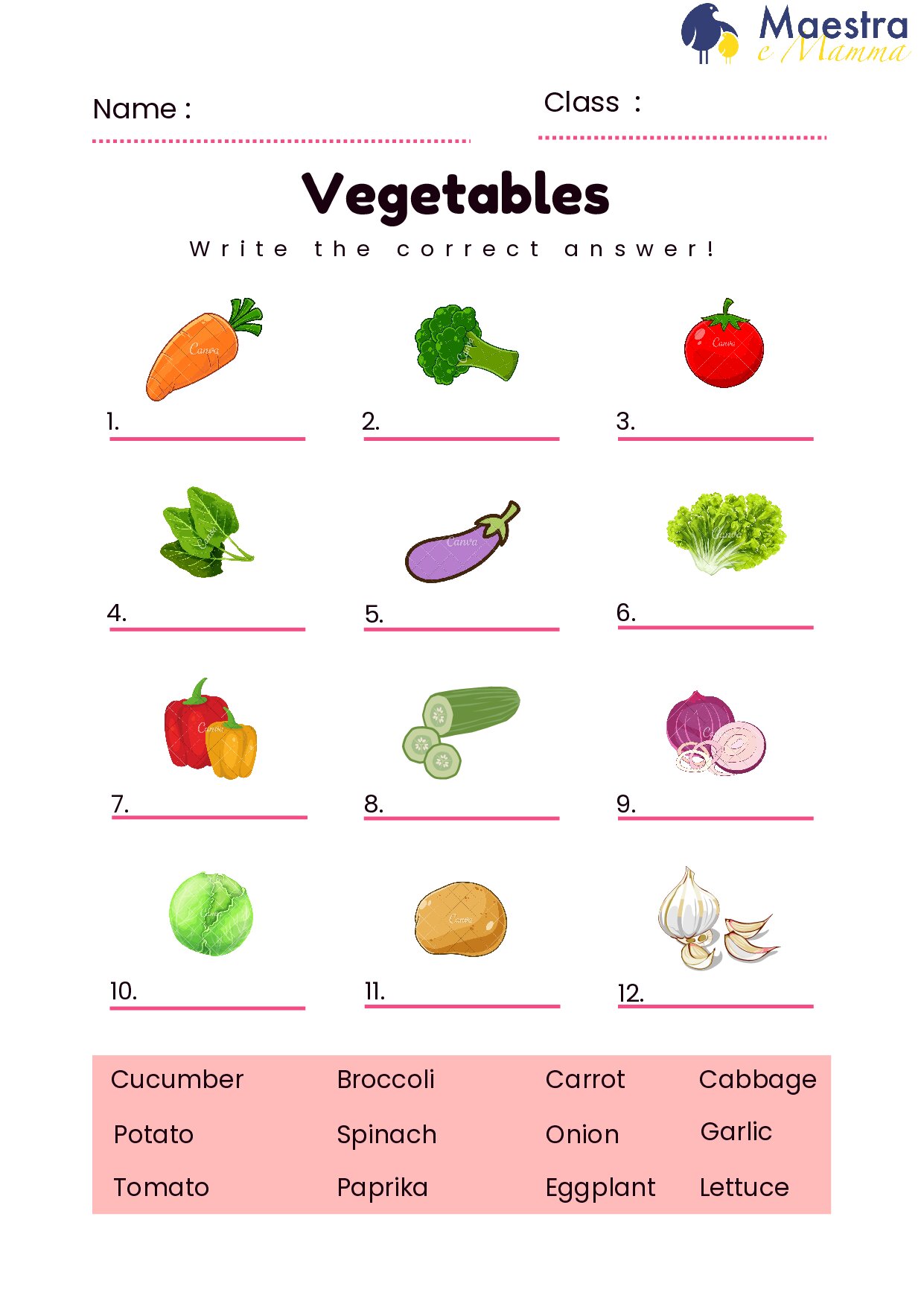 Scheda di inglese vegetables [2 MB]