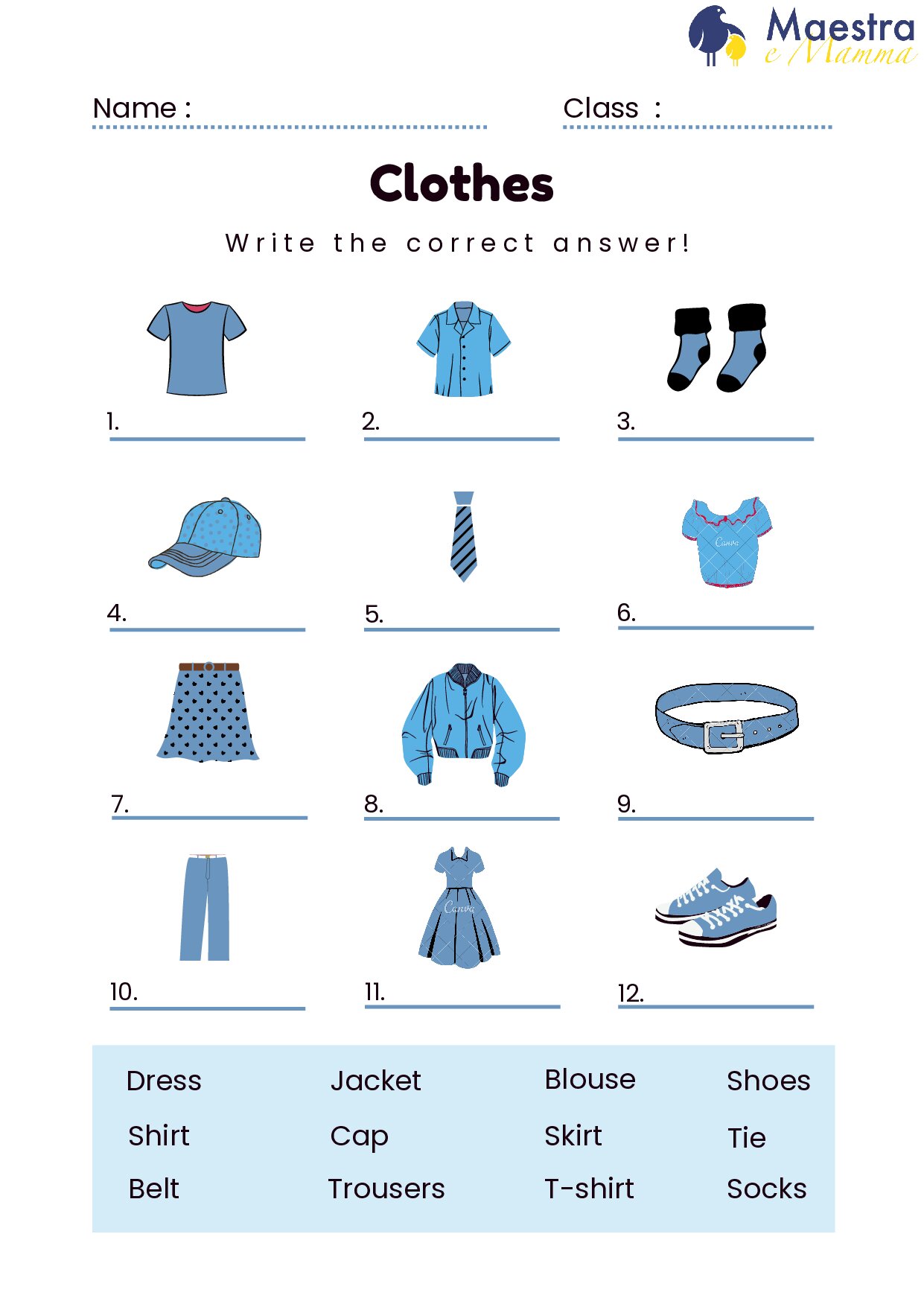 Scheda di inglese sui vestiti [1 MB]