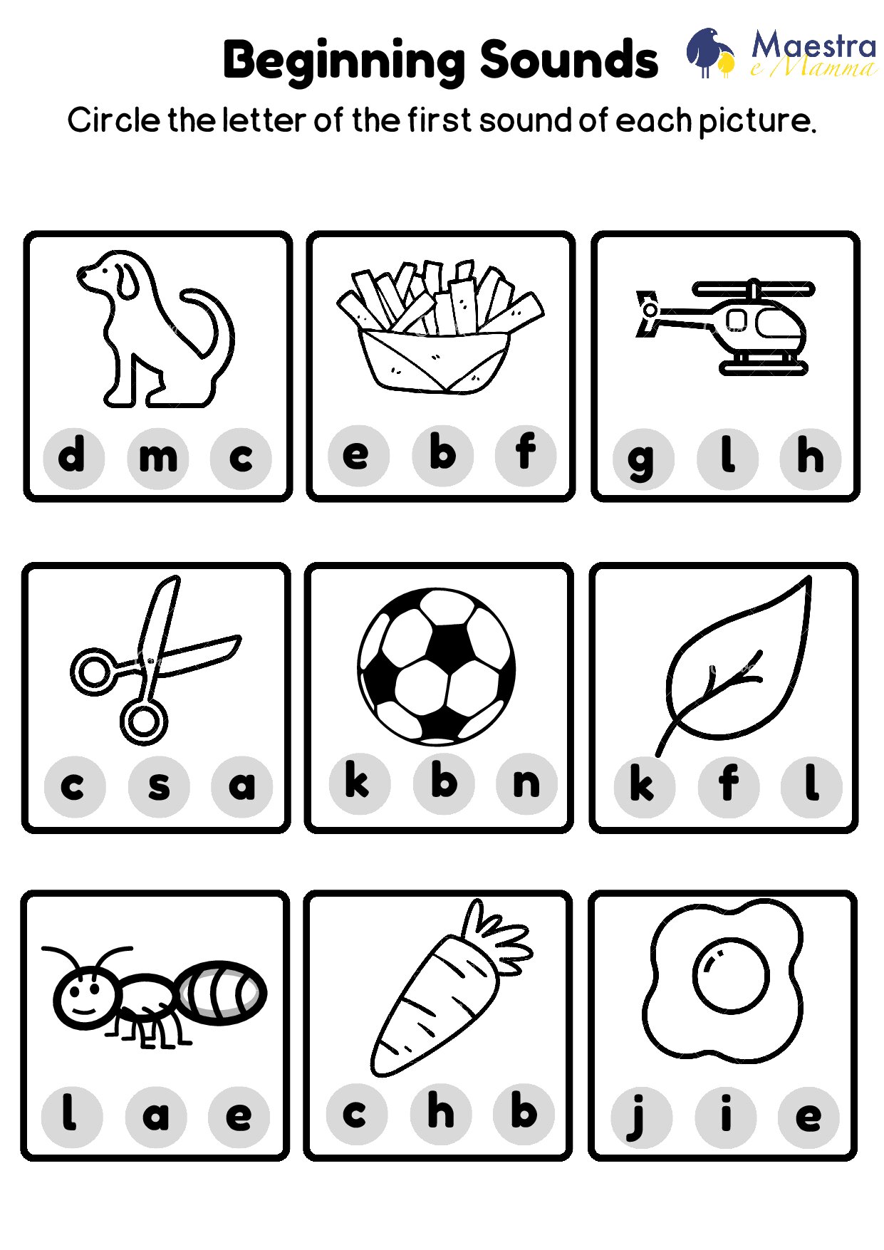 Scheda di inglese beginning sounds [337 KB]