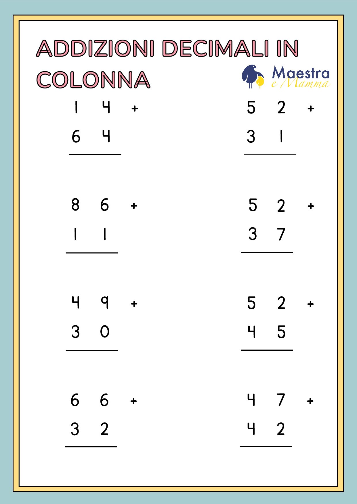 Addizioni decimali in colonna [83 KB]