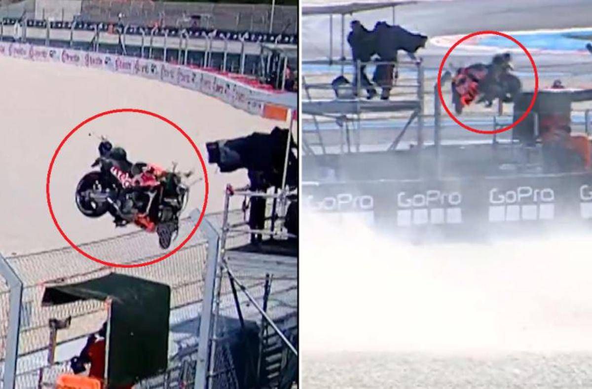 MotoGp, tragedia evitata in Ungheria: Acosta cade, la moto sfiora il cameraman -