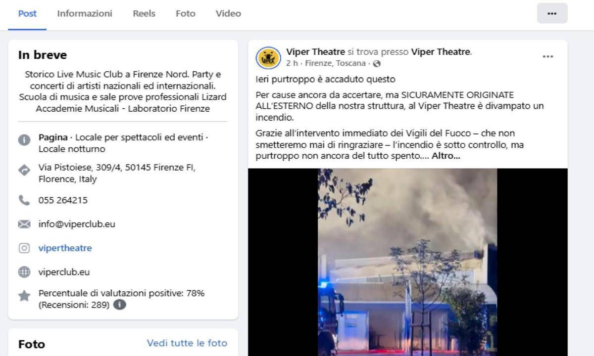 Incendio al Viper Theatre di Firenze: "Tenete le finestre chiuse" - 