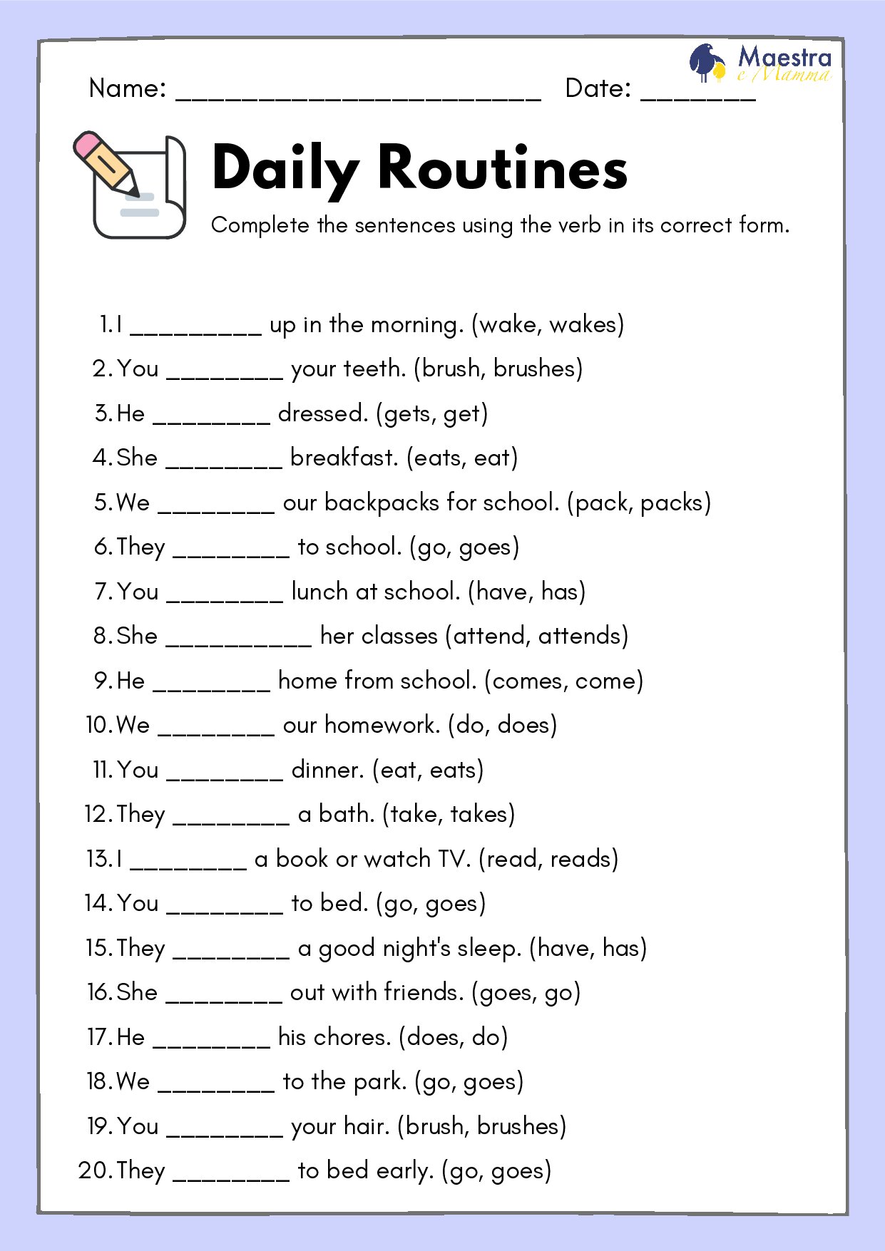 Daily routines verb [64 KB]
