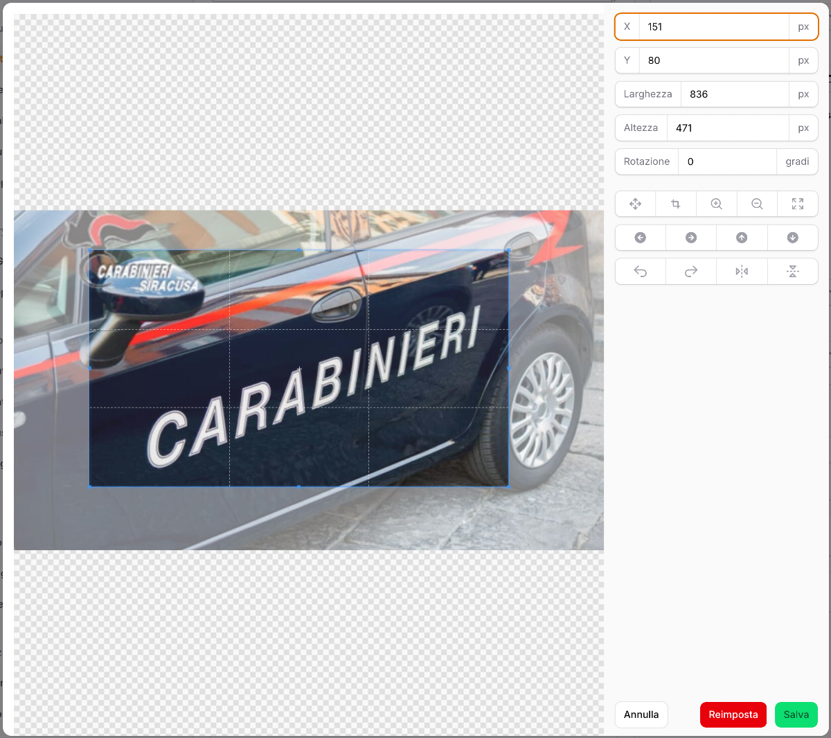 Nuovo editor di immagini a pieno schermo