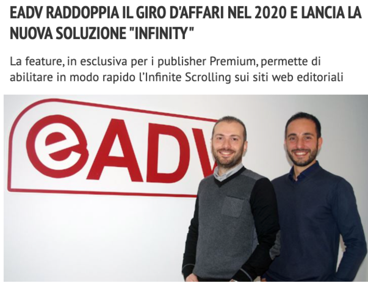 eADV raddoppia il giro d'affari nel 2020 e lancia la nuova soluzione "infinity"  - 