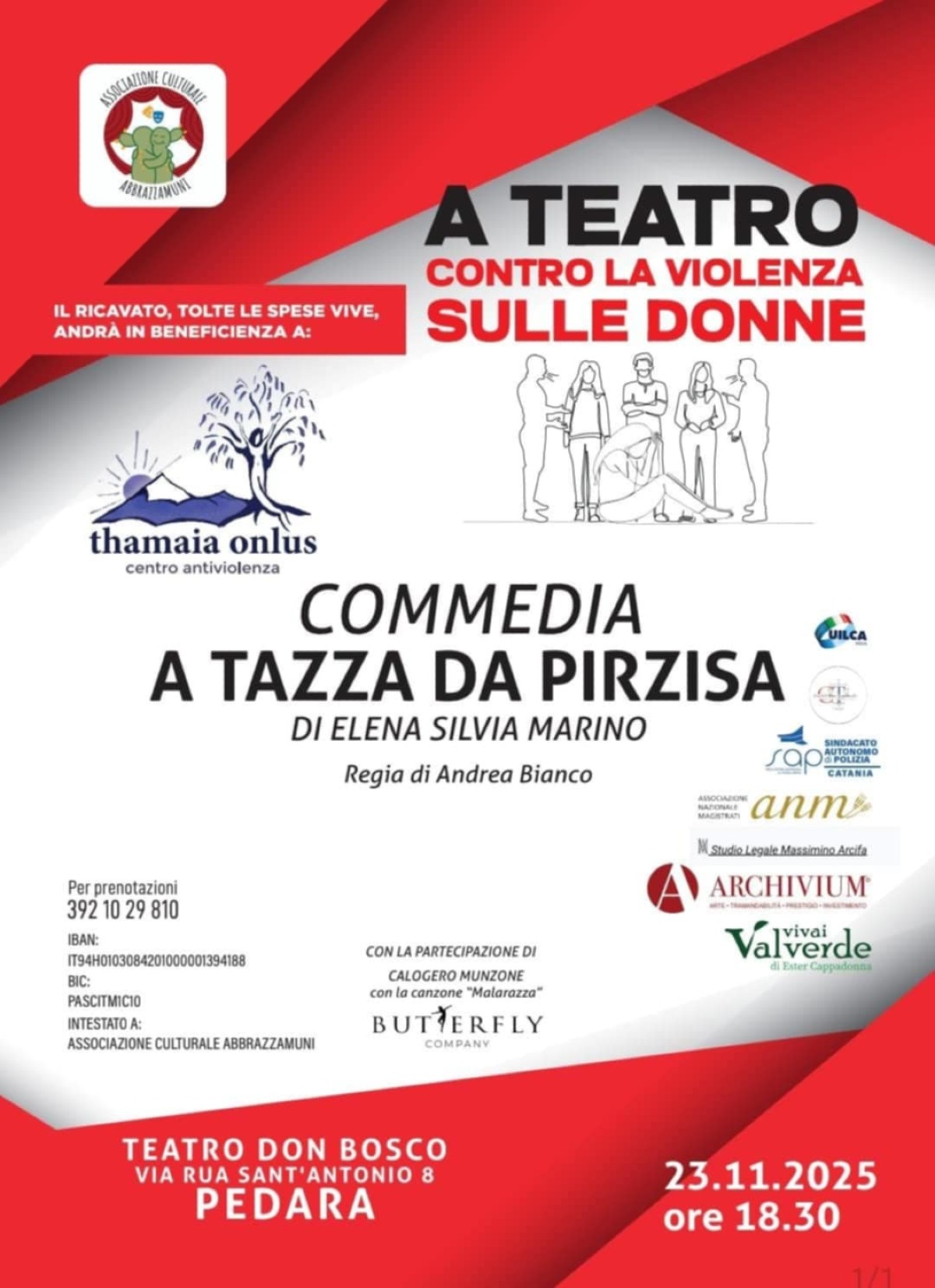 "A Tazza da Pirzisa": cambio di location per l'evento contro la violenza di genere -