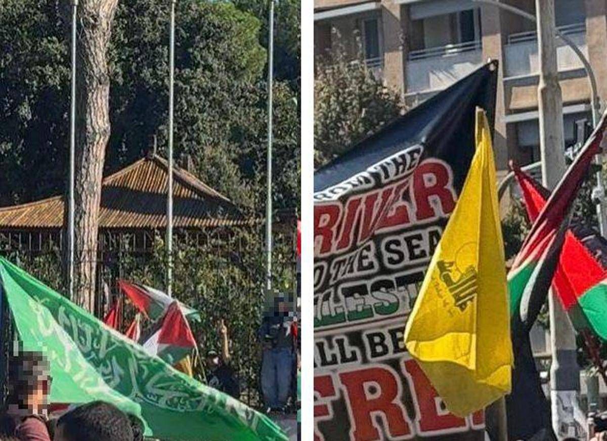 Corteo pro Pal a Roma, spuntano le bandiere di Hamas e Hezbollah - 