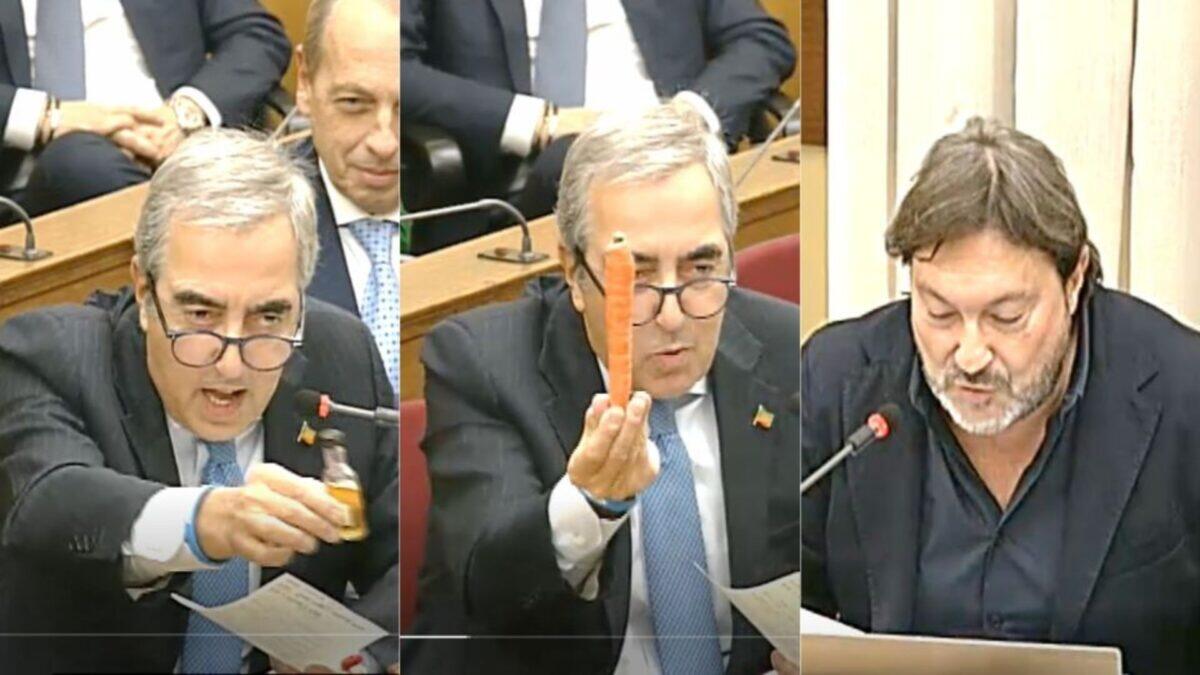Gasparri deride Ranucci con una carota e un cognac | Un bullismo inaccettabile in Parlamento? -