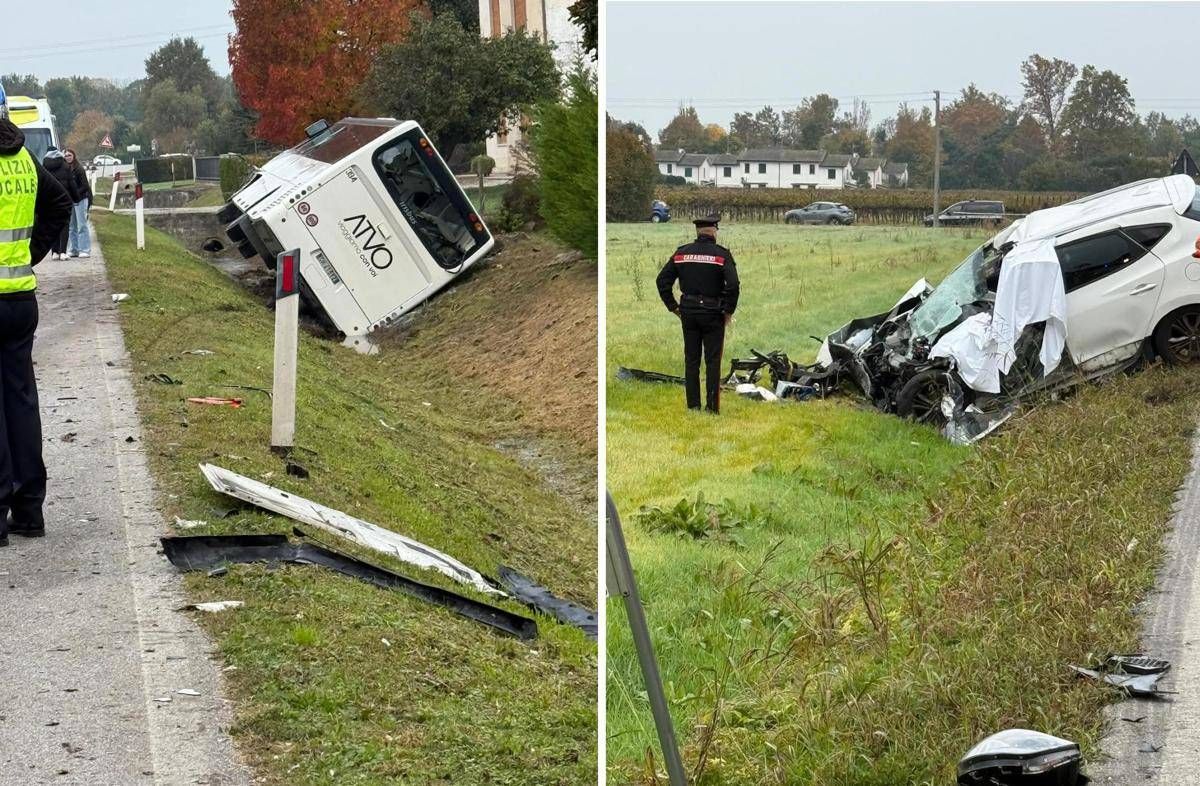 Scontro frontale tra auto e bus di studenti a Ordezo, morto un automobilista - 