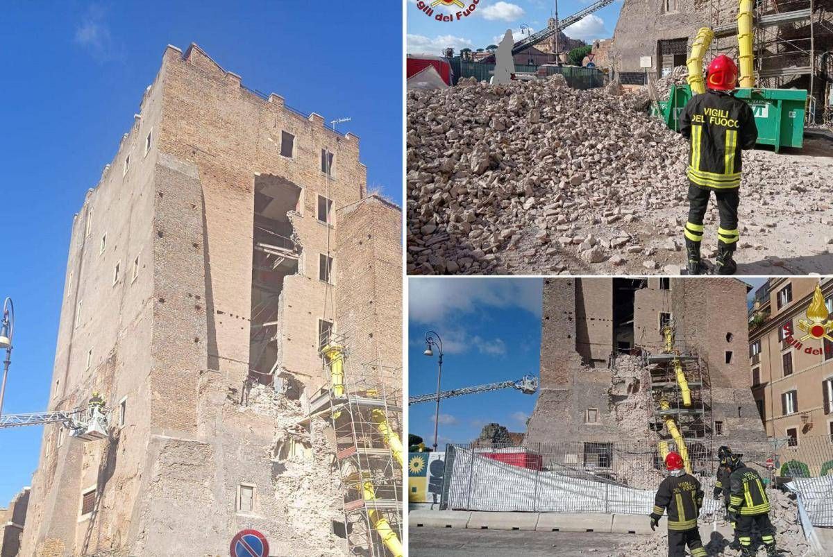 Roma, crolli alla Torre dei Conti ai Fori Imperiali: un operaio sotto le macerie - 