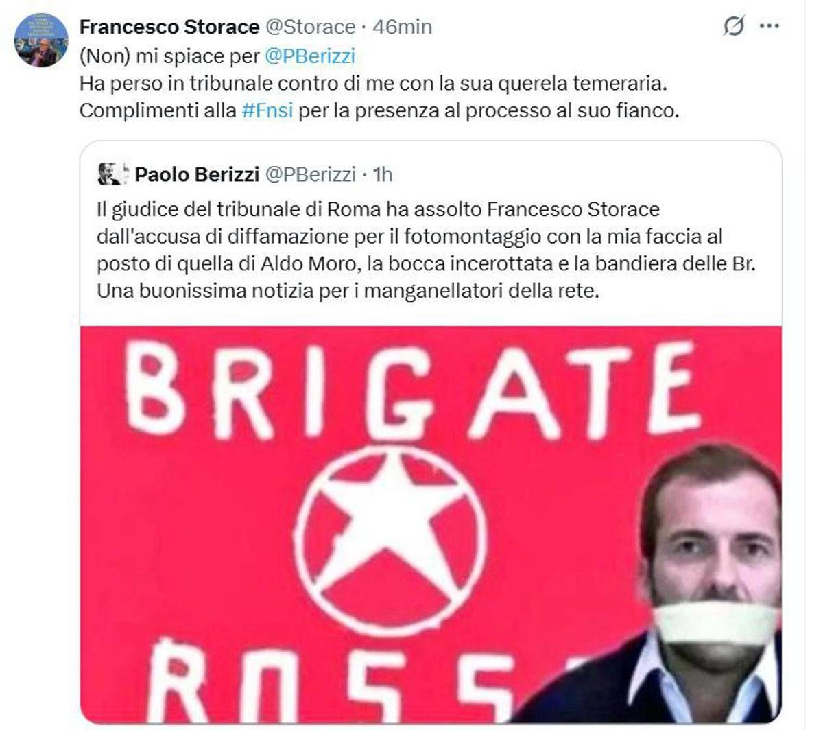 Fotomontaggio con cronista imbavagliato e bandiera Br, Storace assolto a Roma - 