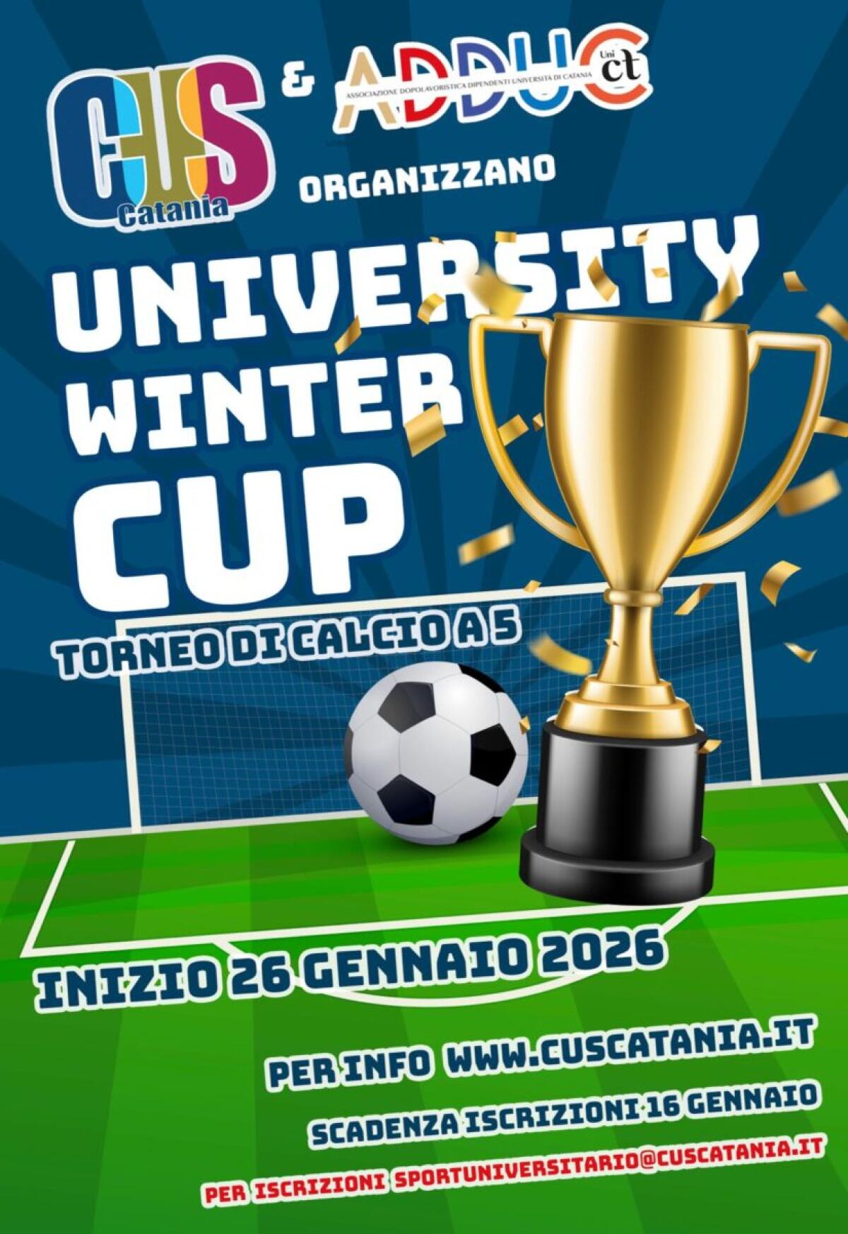 Iscrizioni aperte per l'University Winter Cup: il torneo di calcio a 5 del CUS Catania per studenti e personale universitario - 