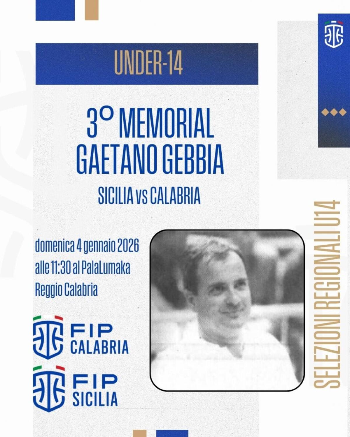 Memorial Gaetano Gebbia: la Terza Edizione del FIP Pallacanestro Si Svolgerà a Reggio Calabria - 