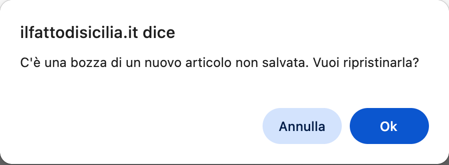 Avviso che invita a ripristinare la bozza