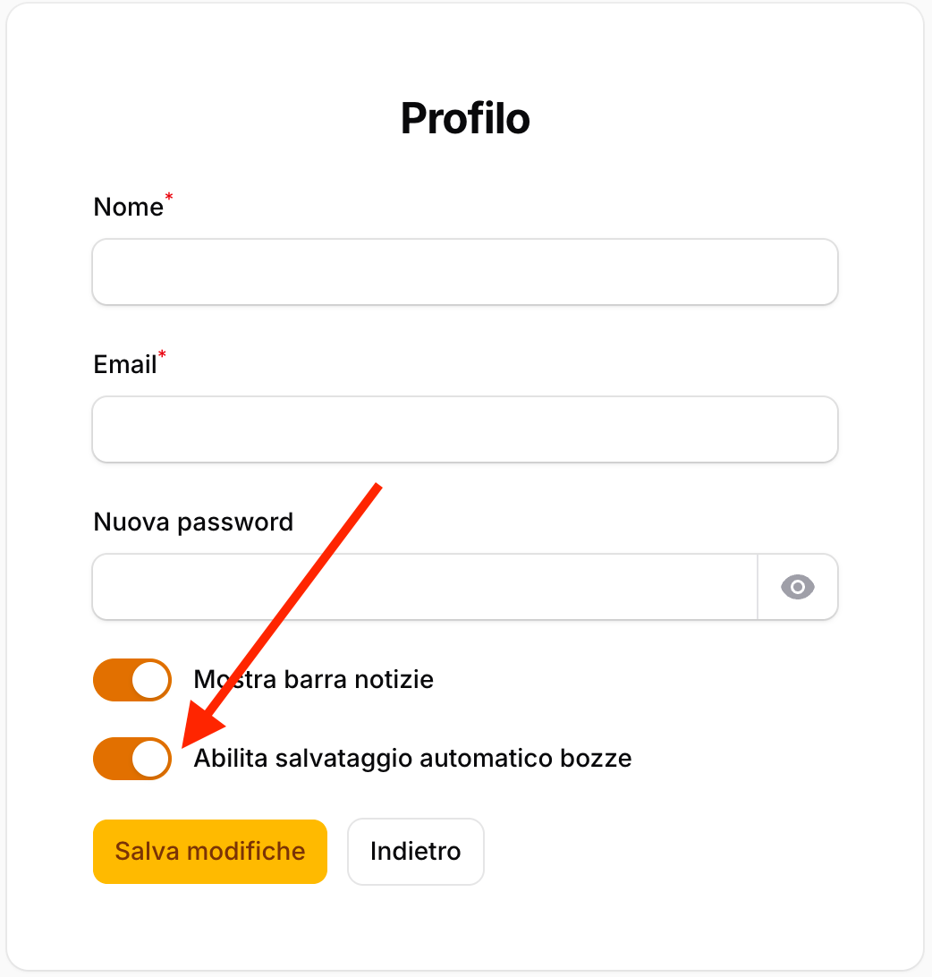 Nuova impostazione per il salvataggio automatico delle bozze