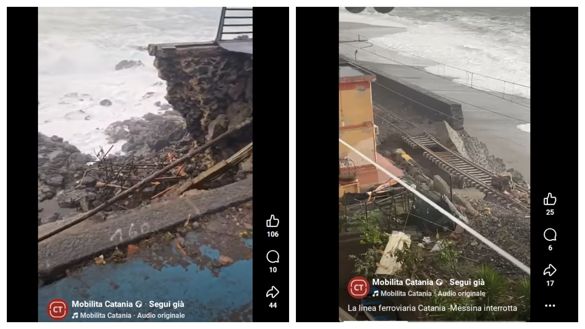 Effetti dell'uragano Harry, il video di Mobilita Catania documenta i danni - Credit Foto/ Video Mobilita Catania