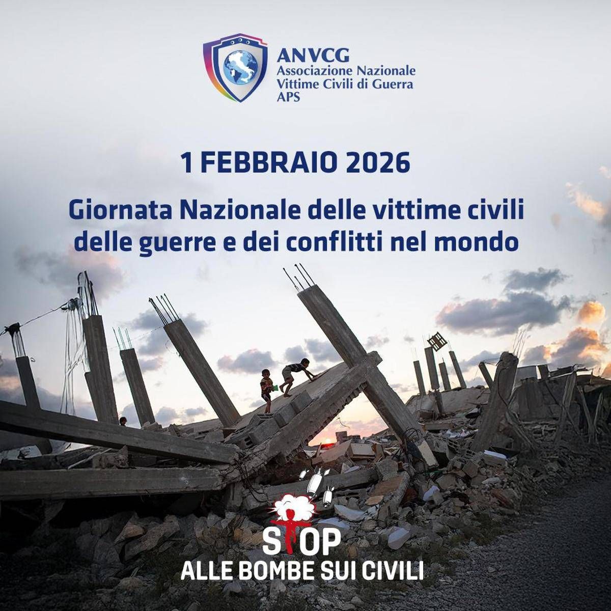Anvcg e Anci, l’Italia si illumina di blu per chiedere stop alle bombe sui civili - 