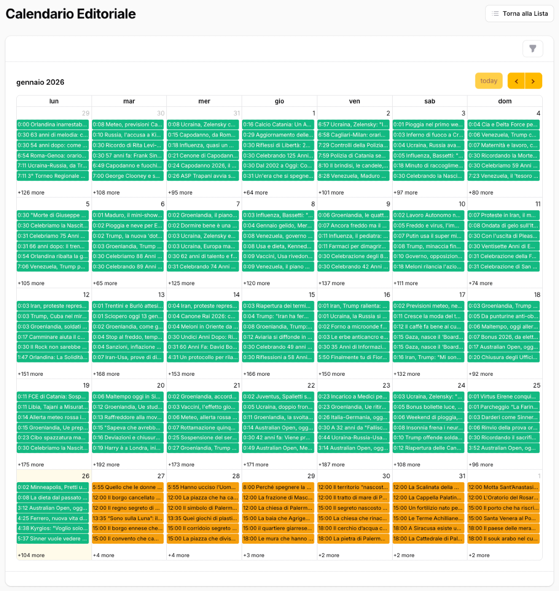 Visione del Calendario Editoriale su Webmaster360