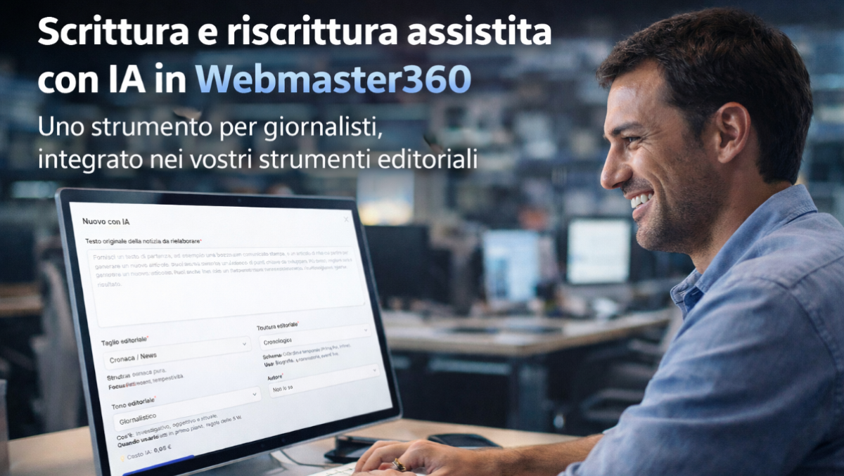 Webmaster360 lancia la scrittura assistita con IA: la “calcolatrice” del giornalismo è ora integrata