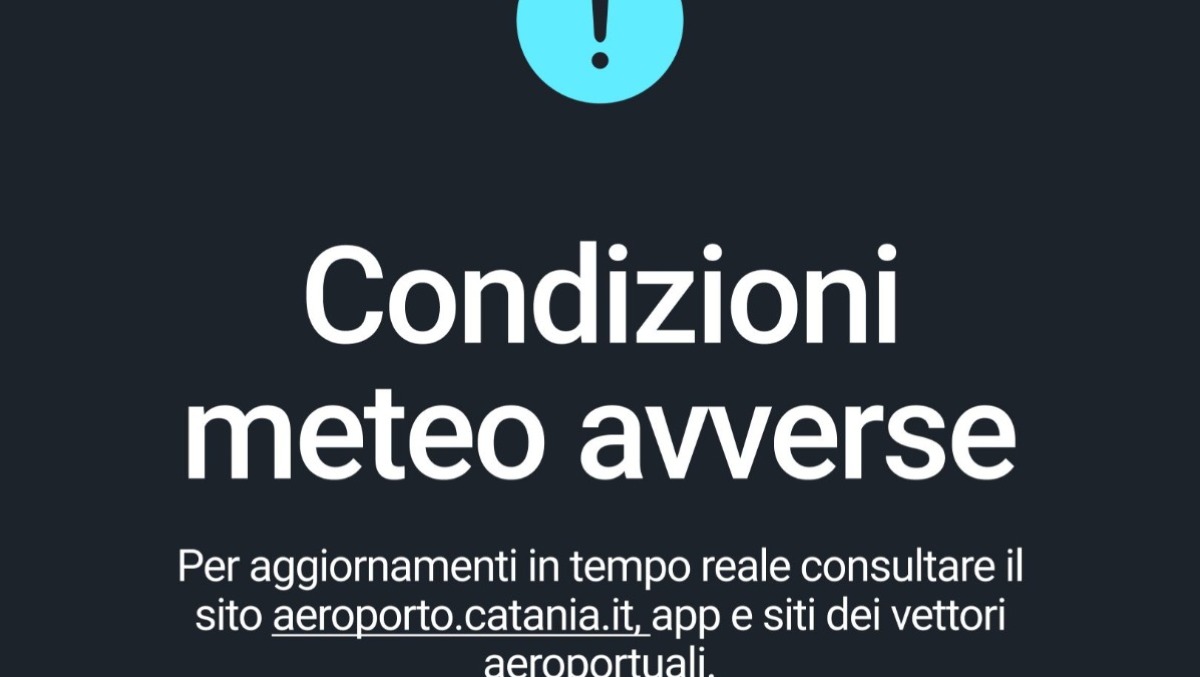 Maltempo sulla Sicilia: quattro voli diretti a Catania dirottati a Palermo e Comiso, poi rientrati con ritardi - Credit Foto Aeroporto di Catania - Sicilia