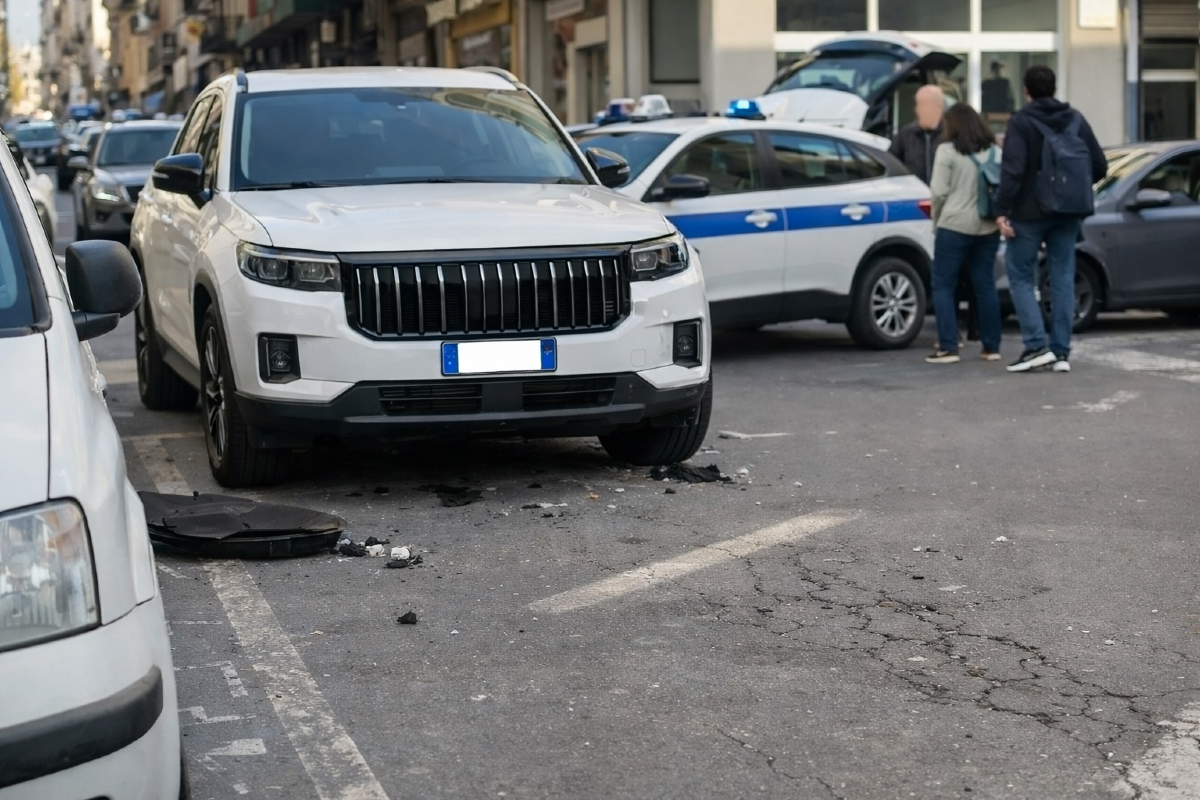 Incidente accanto al tribunale di Catania: suv Jaecoo e ciclomotore bloccano via Giuffrida - 