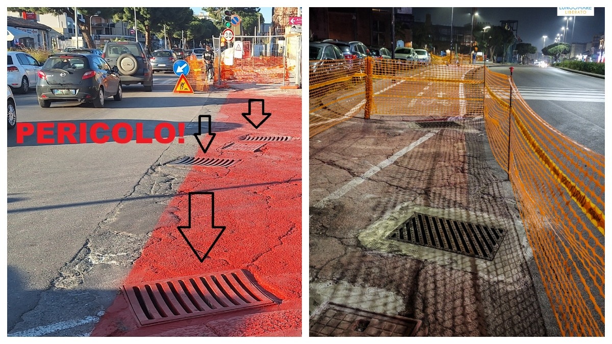 Catania, ciclabile di Viale Africa: tombini pericolosi nonostante i lavori finanziati con fondi UE - Credit foto Lungomare Liberato