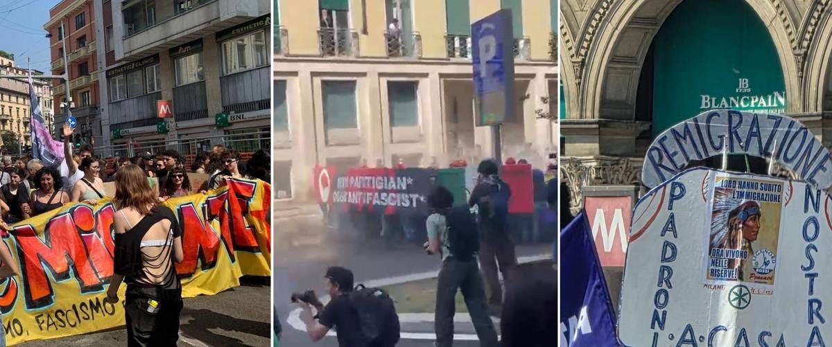 A Milano cortei contro i Patrioti. Tensioni tra antagonisti e forze dell'ordine, idranti contro i manifestanti - 