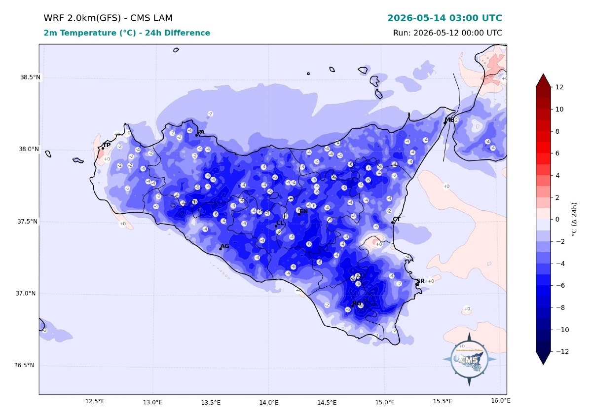 Sicilia, venti più freschi e calo termico: solo piogge locali tra il 13 e 14 maggio 2026 - Credit Foto Centro Meteorologico Siciliano