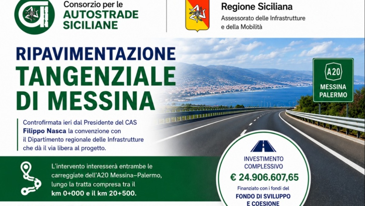Via libera alla ripavimentazione della tangenziale di Messina: 24,9 mln dal Fondo Sviluppo e Coesione - Credit Foto Consorzio per le Autostrade Siciliane