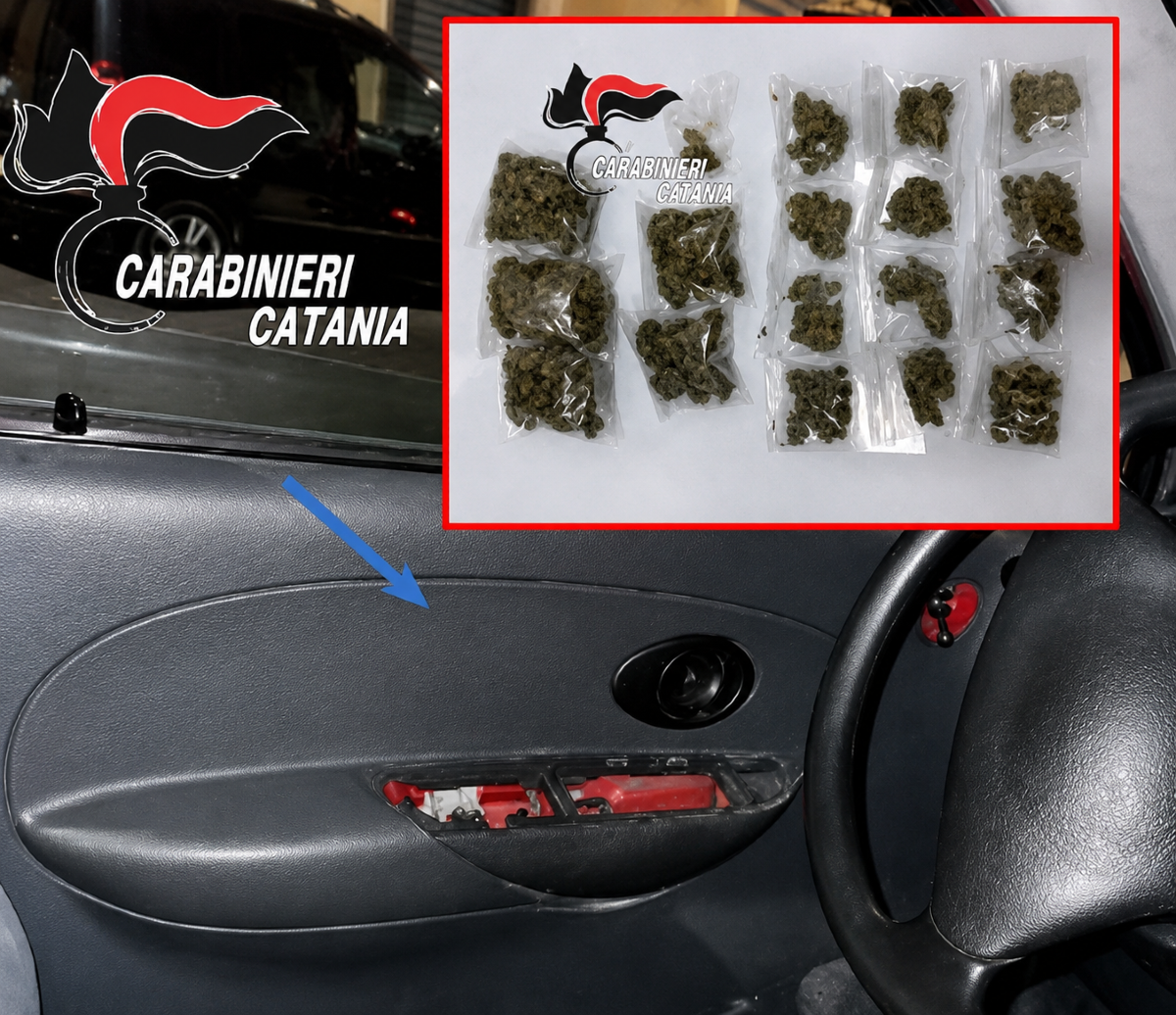 Catania: arrestato 35enne con 134 g di marijuana nascosta nella portiera dell'auto - 