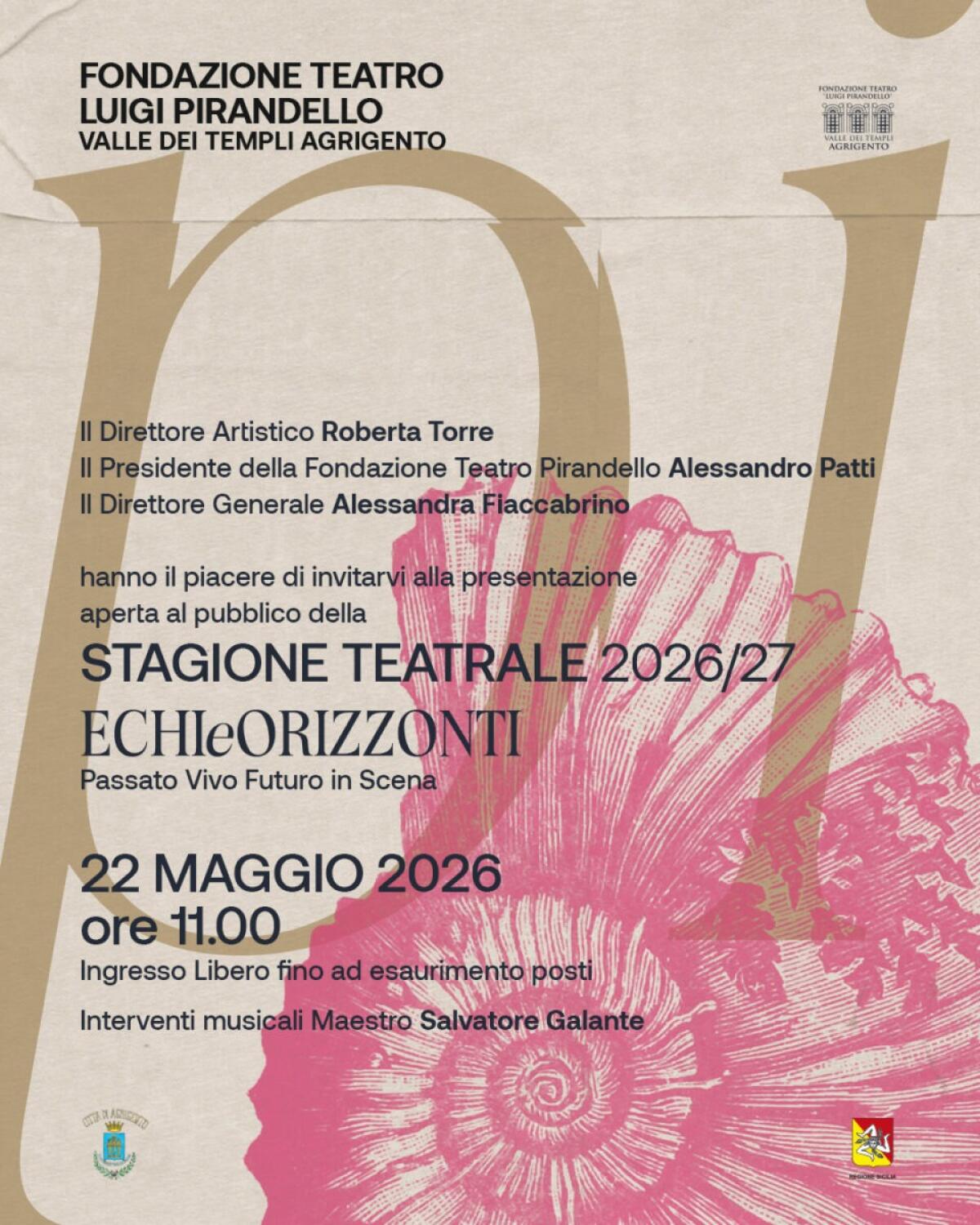 Presentazione della Stagione Teatrale 2026/2027 al Teatro Pirandello di Agrigento il 22 maggio - 
