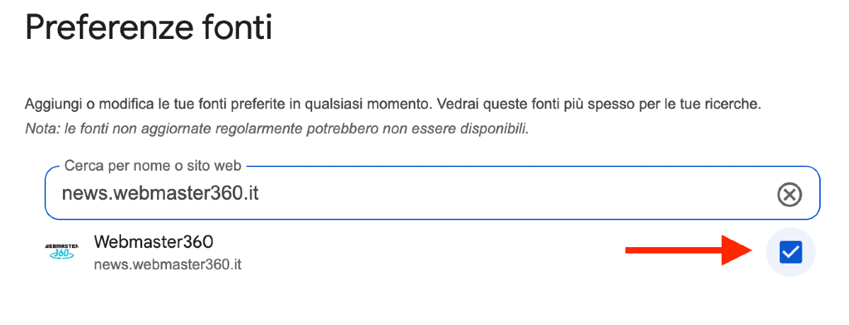 Preferenze fonti di Google