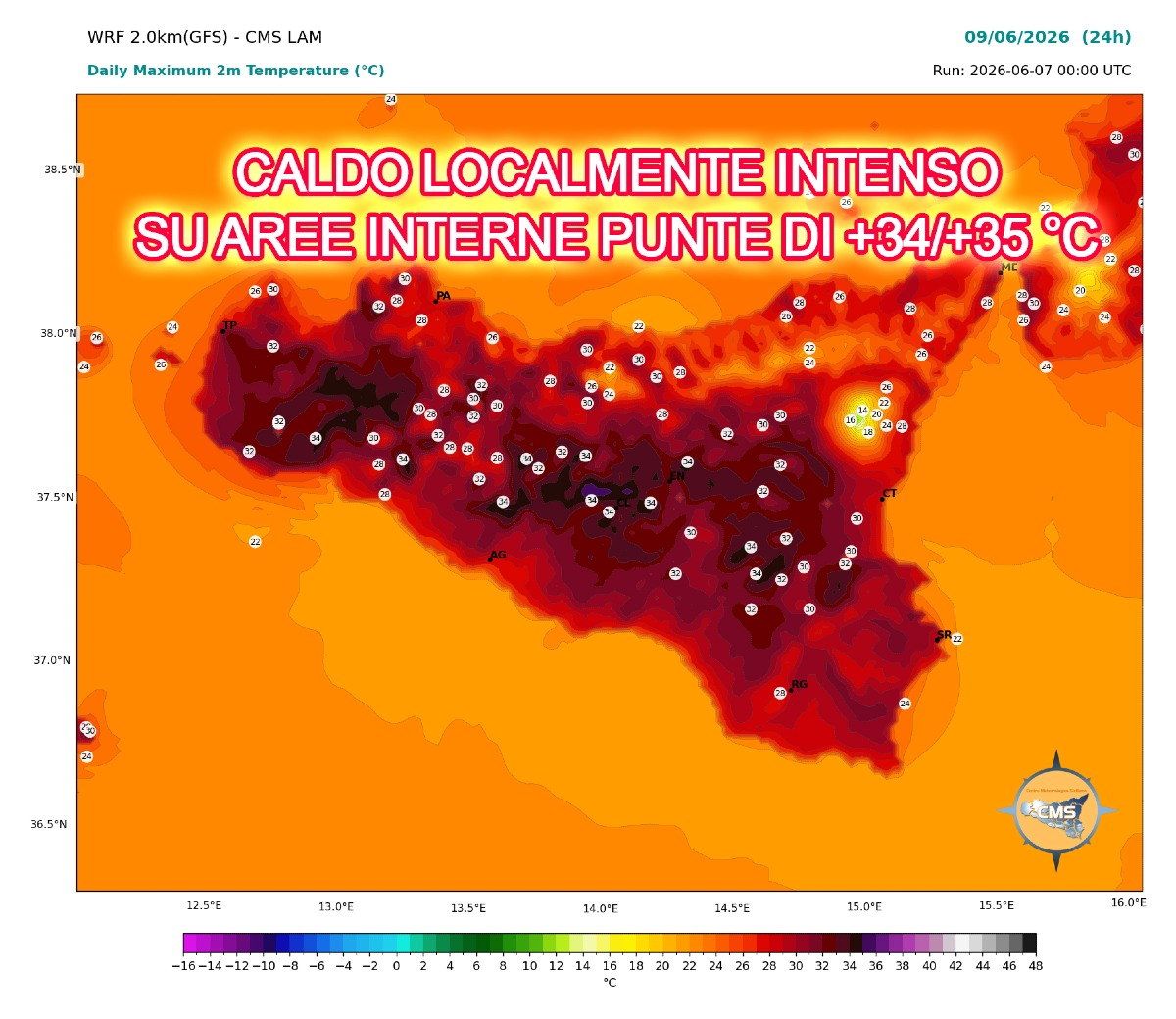 Sicilia: anticiclone africano mantiene il caldo, picchi fino a +34/+35 °C e pulviscolo sahariano - Credit Foto CMS - Centro Meteorologico Siciliano - ODV