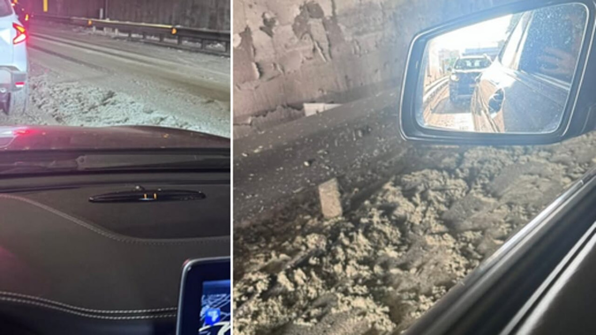 Catania: camion perde cemento sulla tangenziale, code e intervento di pulizia vicino alla galleria Gagliano I - Foto: facebook