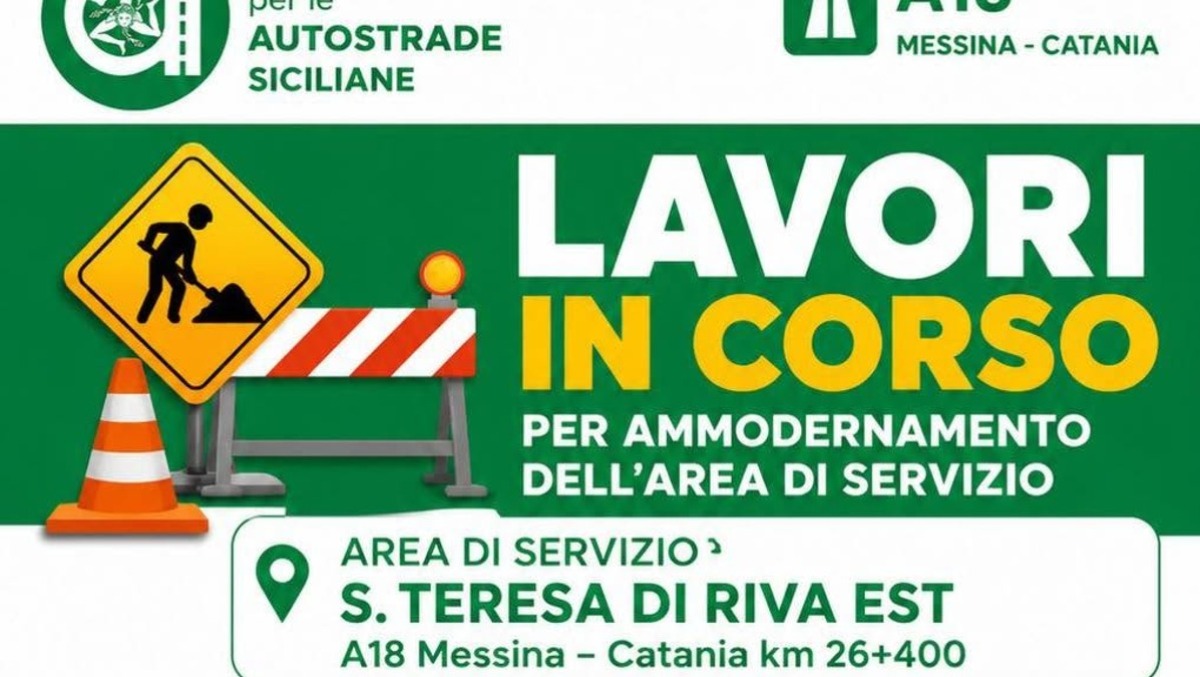 A18 Messina‑Catania: sospesa per ~20 giorni la vendita di carburante alle auto all'area di S. Teresa di Riva Est - Credit Foto Consorzio per le Autostrade Siciliane