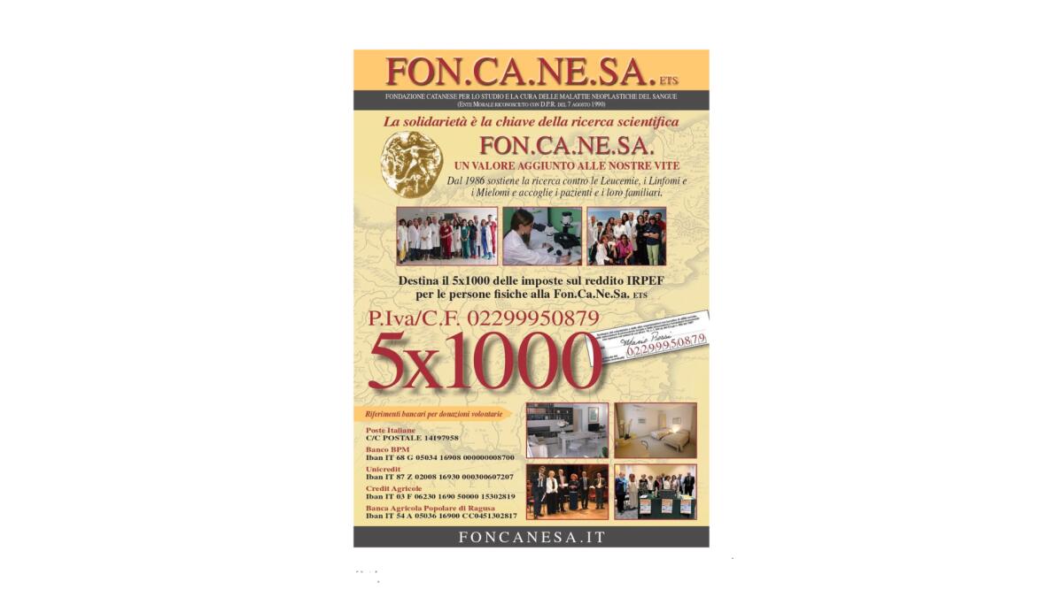 5xMILLE a Fon.Ca.Ne.Sa: come destinare il contributo ai pazienti onco-ematologici di Catania - 