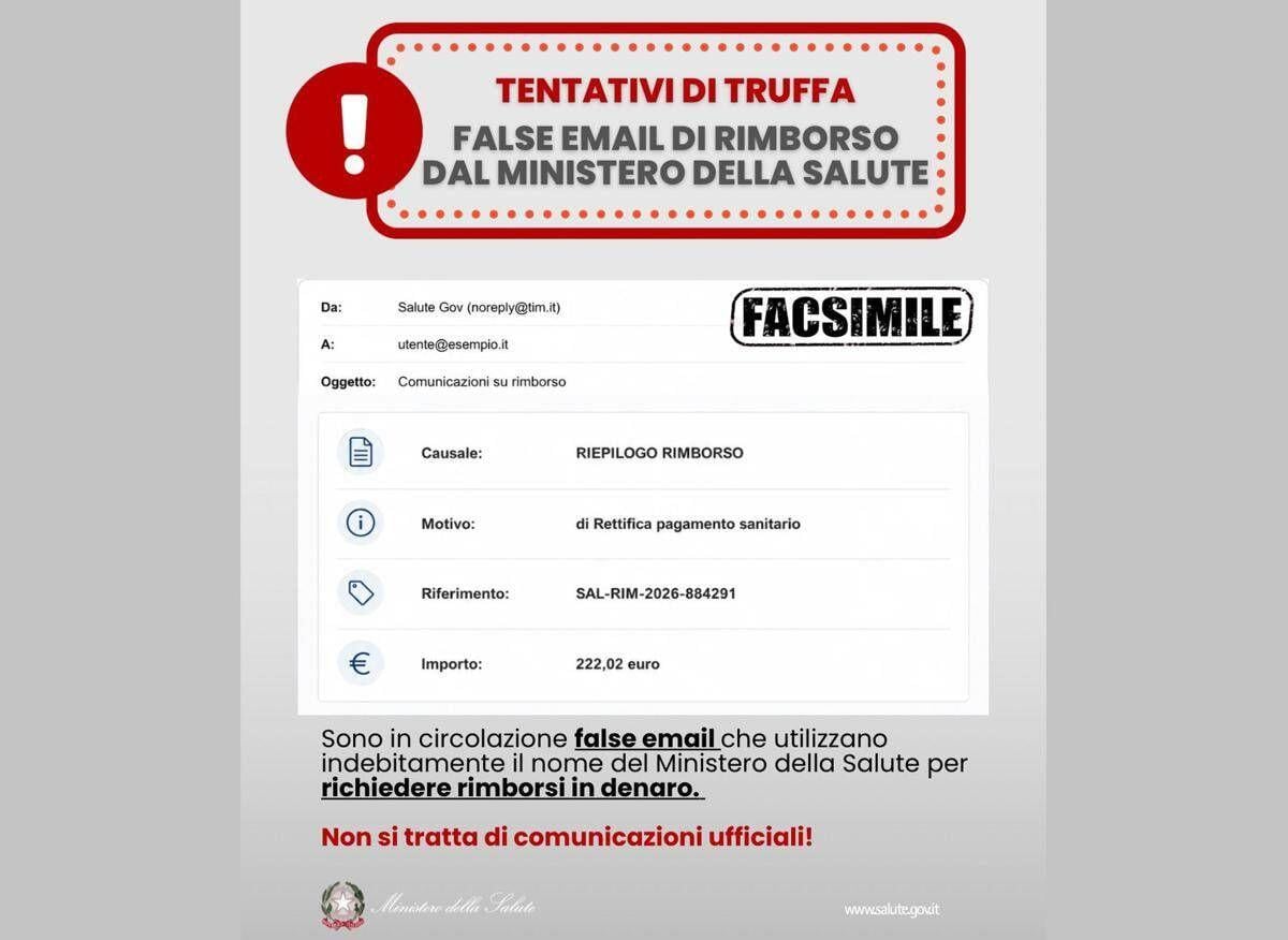 Email truffa su rimborsi, l'alert del ministero della Salute: "Non cliccare su link" - 