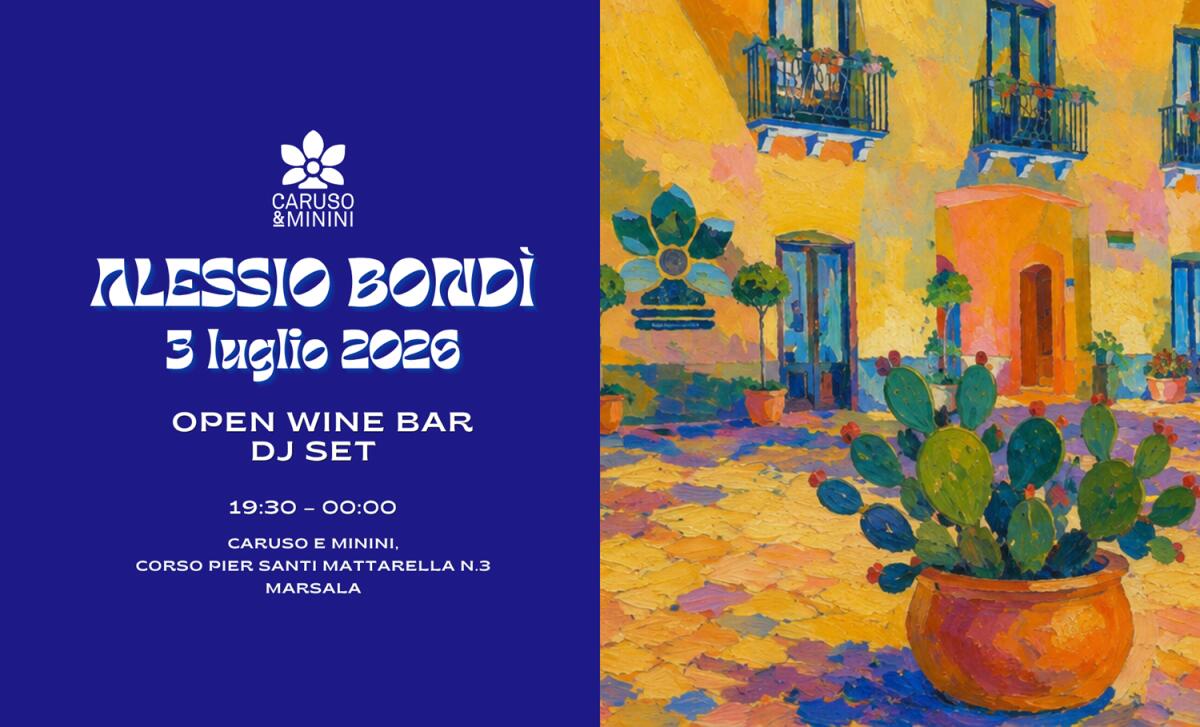 Marsala: il baglio di Caruso & Minini si accende con Alessio Bondì tra vino, musica e arte - 