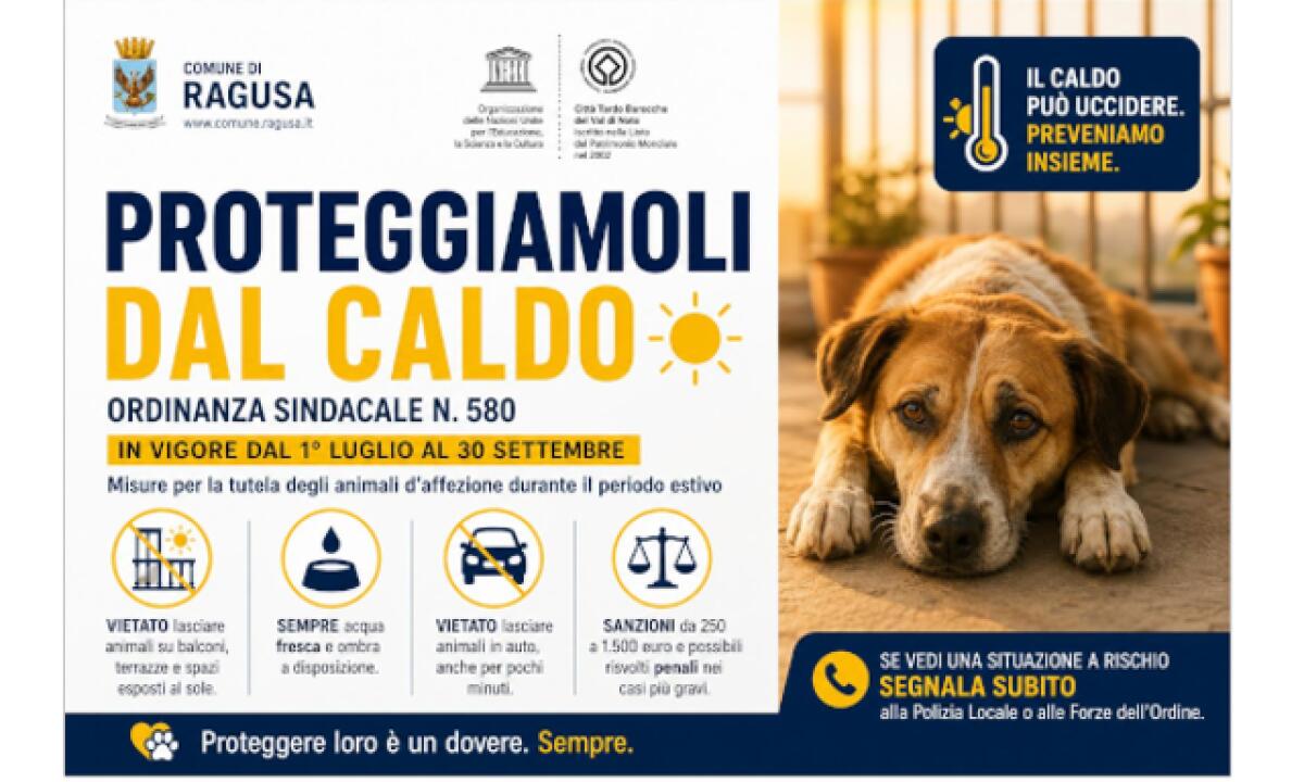Ragusa: Ordinanza comunale n.580 per proteggere gli animali dal caldo estivo - 