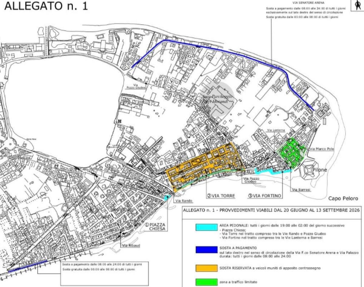 Torre Faro, da 20 giugno torna l'isola pedonale serale: ZTL sperimentale, sosta e varchi fino al 13 settembre - 
