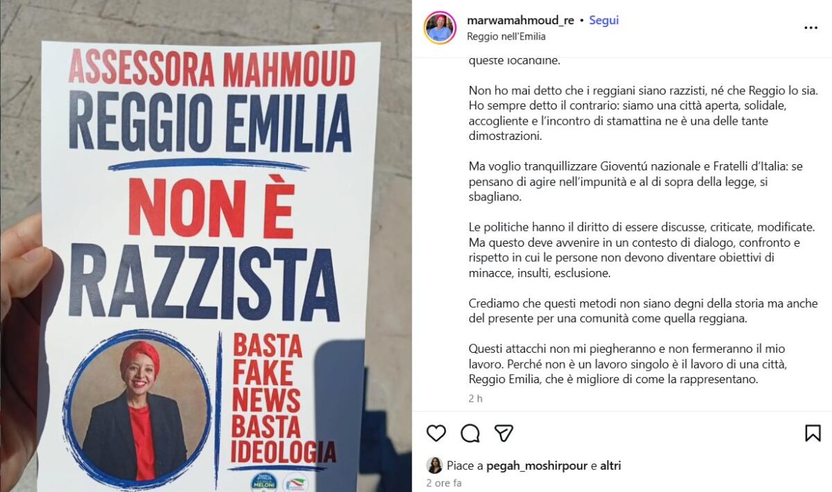 Manifesti con il volto dell'assessora Marwa Mahmoud a Reggio Emilia: il Pd parla di "agguato personale" - 