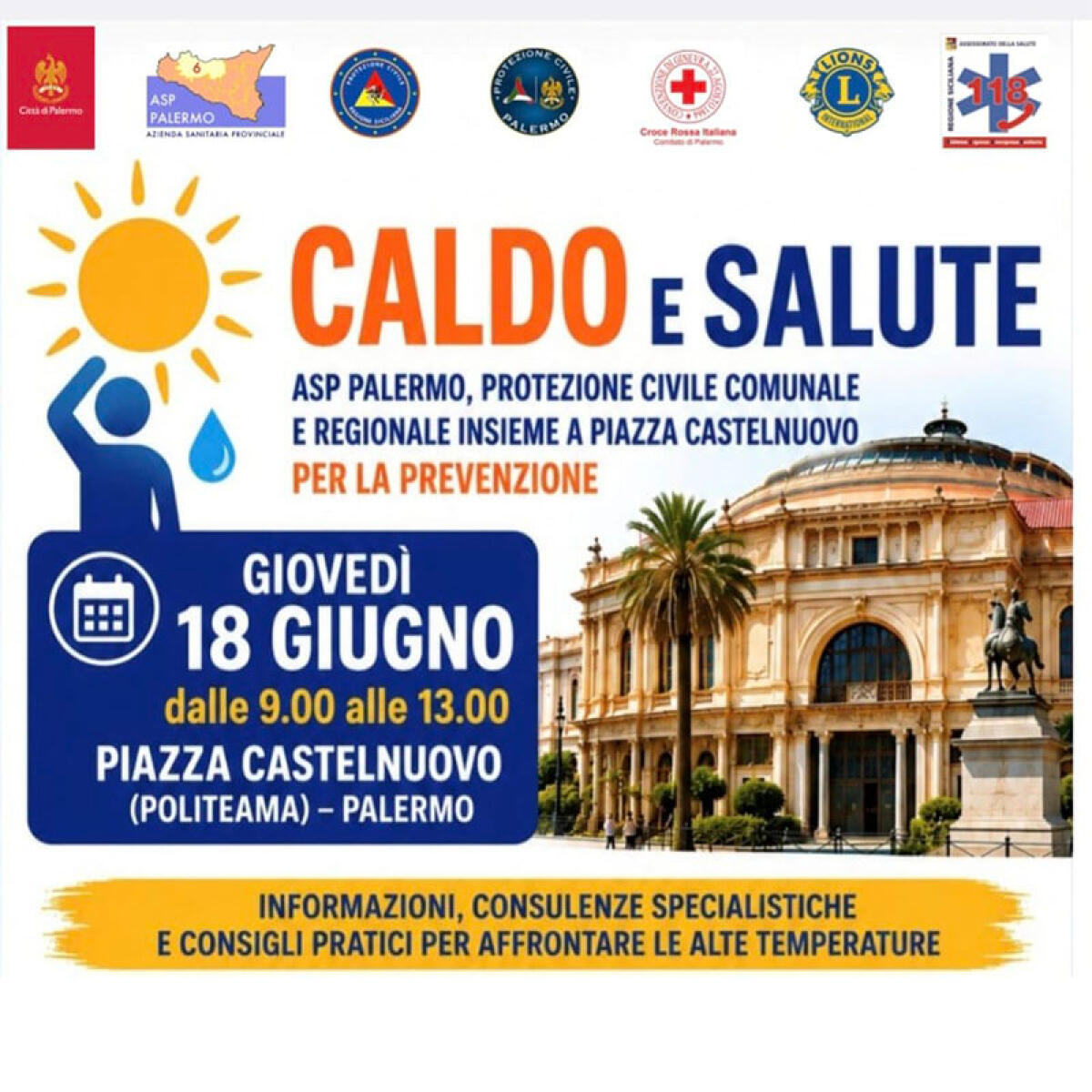 Prevenzione degli effetti del caldo e dei raggi UV: giornata informativa in Piazza Castelnuovo il 18 giugno - 