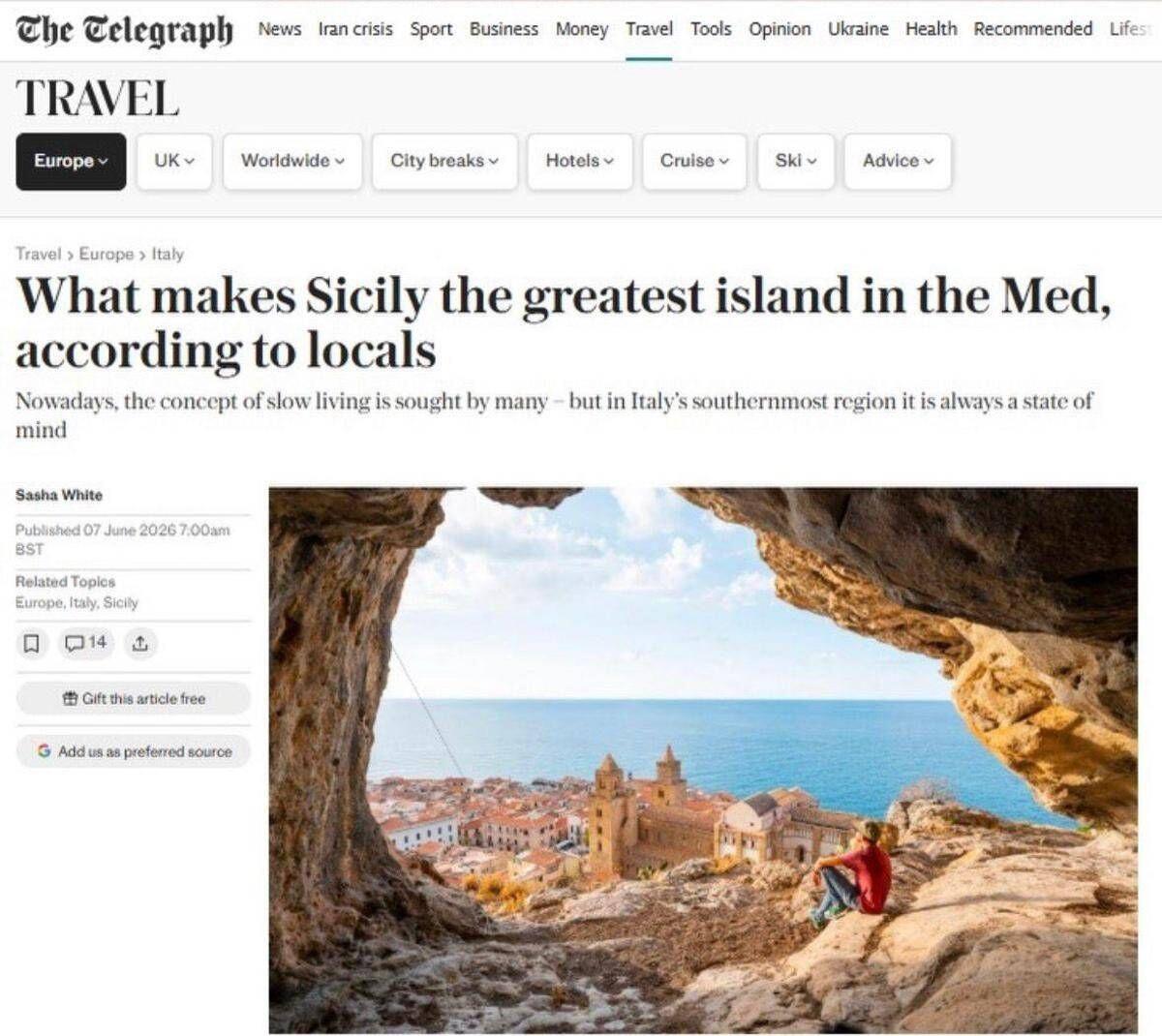 Per Telegraph ora la Sicilia è "l'isola più bella" del Mediterraneo. Schifani: "Servizio riparatorio dopo caso Dua Lipa" - 