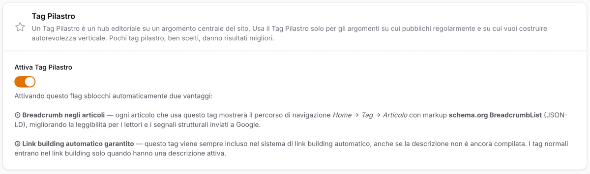 Attivazione del tag pilastro
