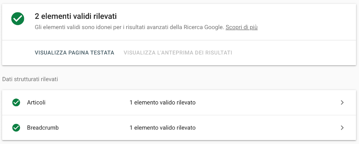 Breadcrumb rilevato da Google