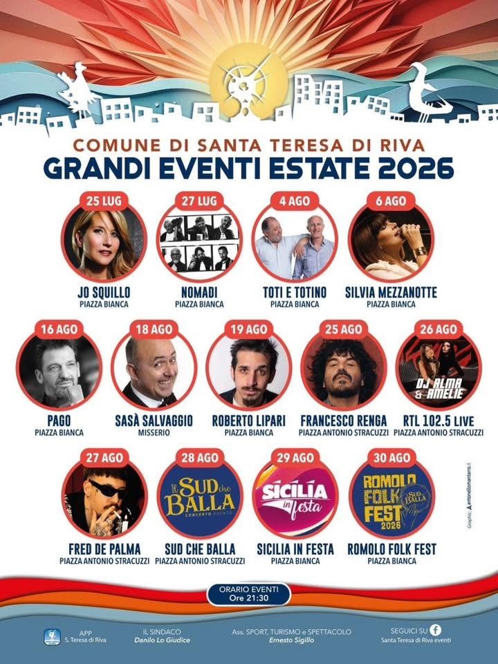 Locandina Grandi Eventi Estate 2026 Santa Teresa di Riva