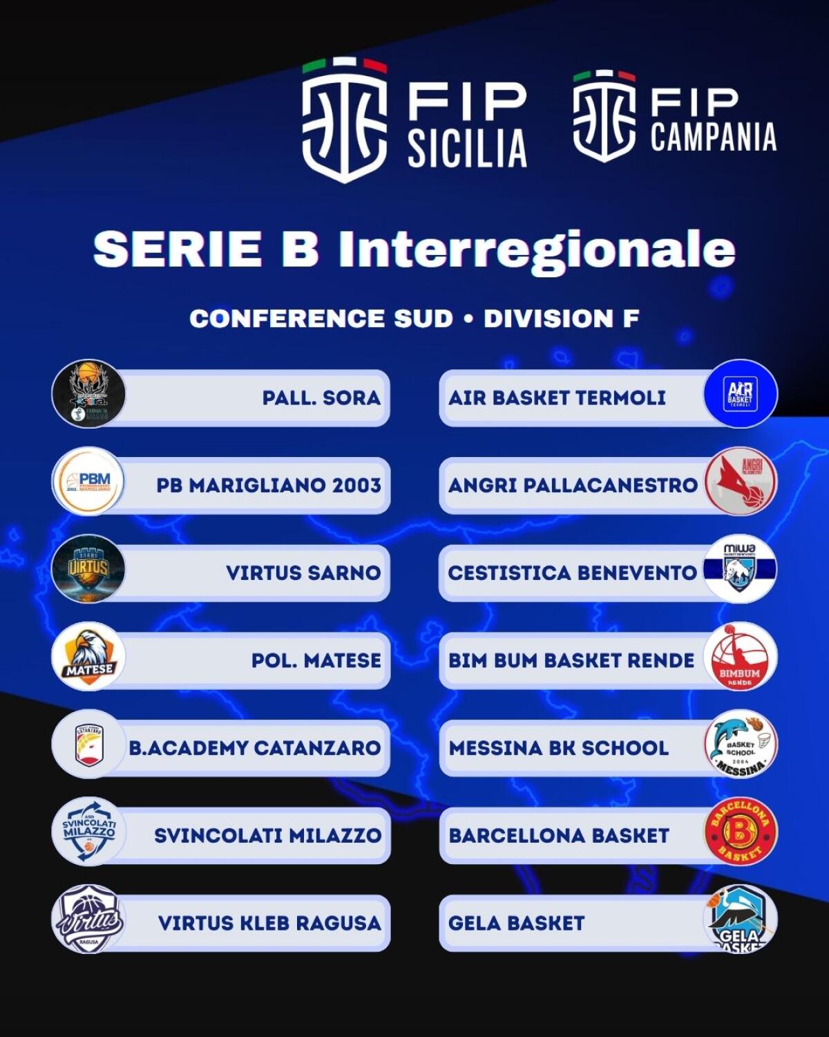 Serie B Interregionale: la Division F affidata alla FIP Campania, confermate 14 squadre e cinque formazioni siciliane