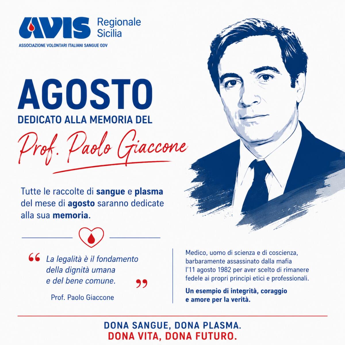 AVIS Sicilia dedica ad Paolo Giaccone tutte le donazioni di agosto: memoria e impegno civile - 